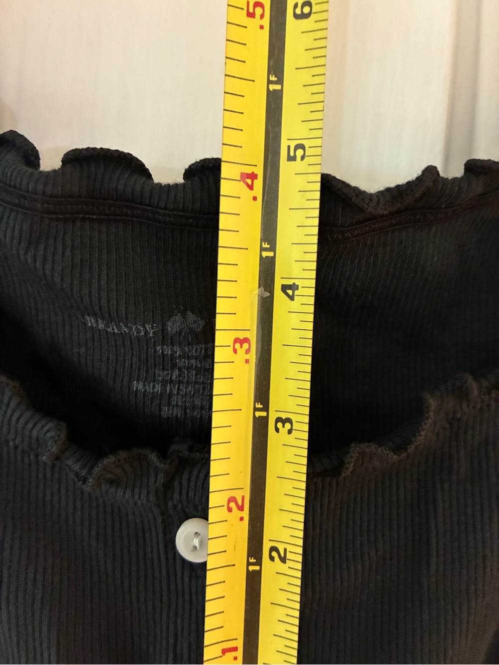 Brandy Melville Black Ribbed Button Front Ruffle Top - Picture 3 of 5